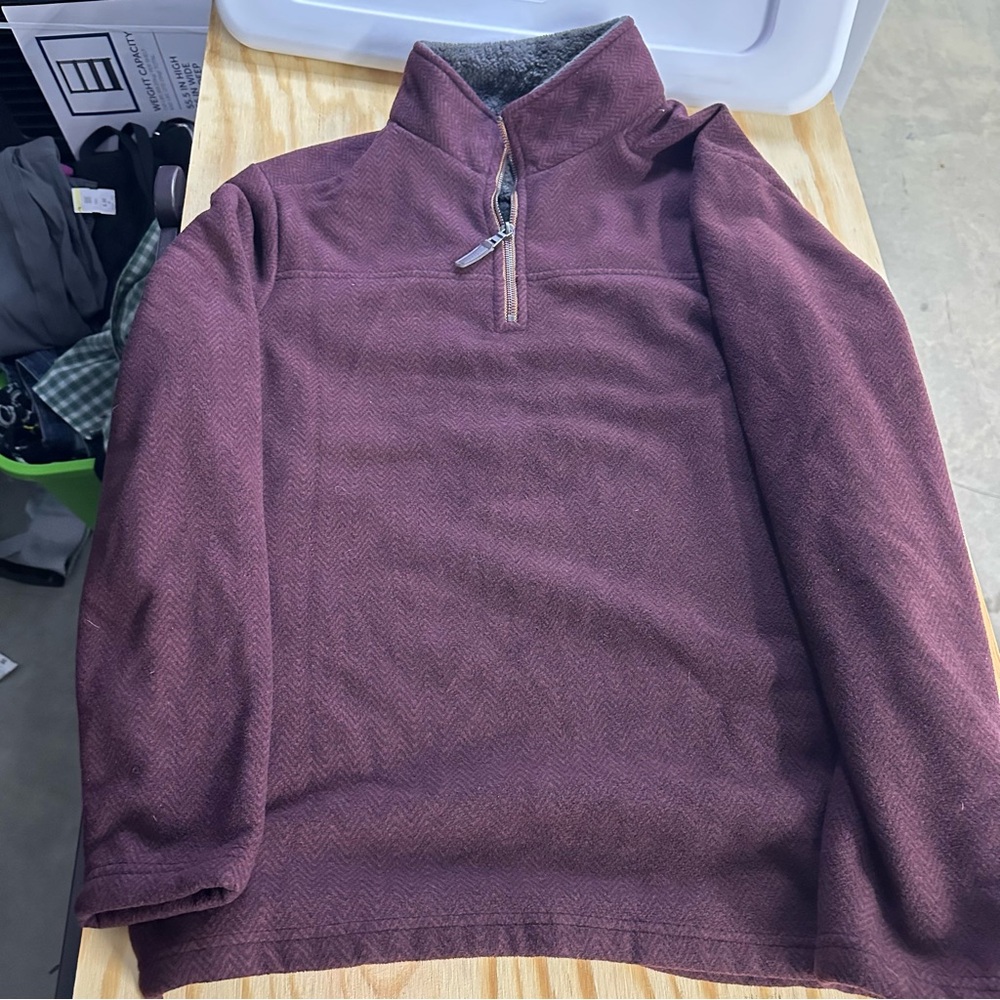 London Fog Mens Quarter Zip Herringbone Fleece Pullover‎ Fleece Lined Large